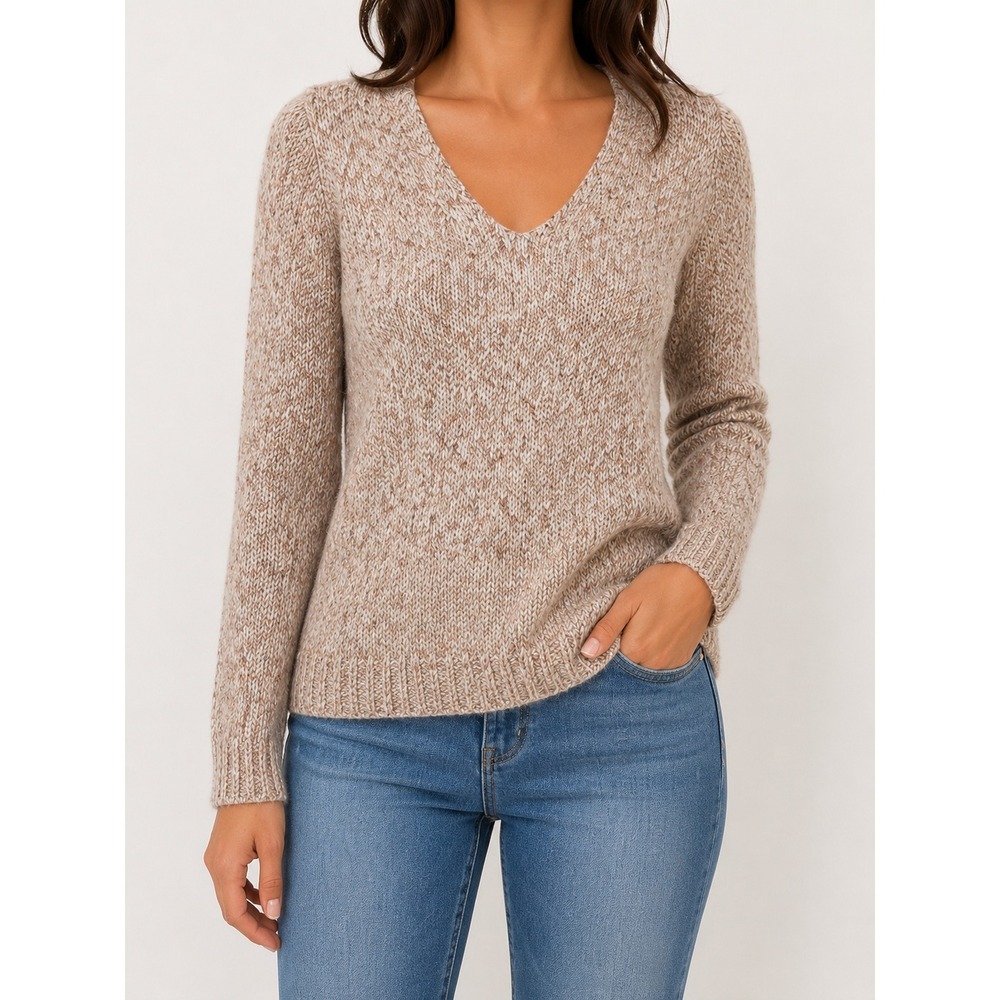 LOFT Womens XS V-Neck Space Dye Knit Sweater Multi Color Long Sleeve Pullover